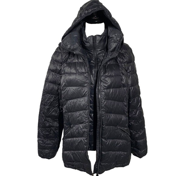 DKNY Down Puffer Jacket Coat Women's XL Black Below The Waist Double Zipper Hood - Picture 12 of 12